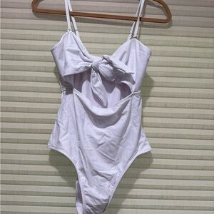 White One-Piece Swimsuit with Front Knot
